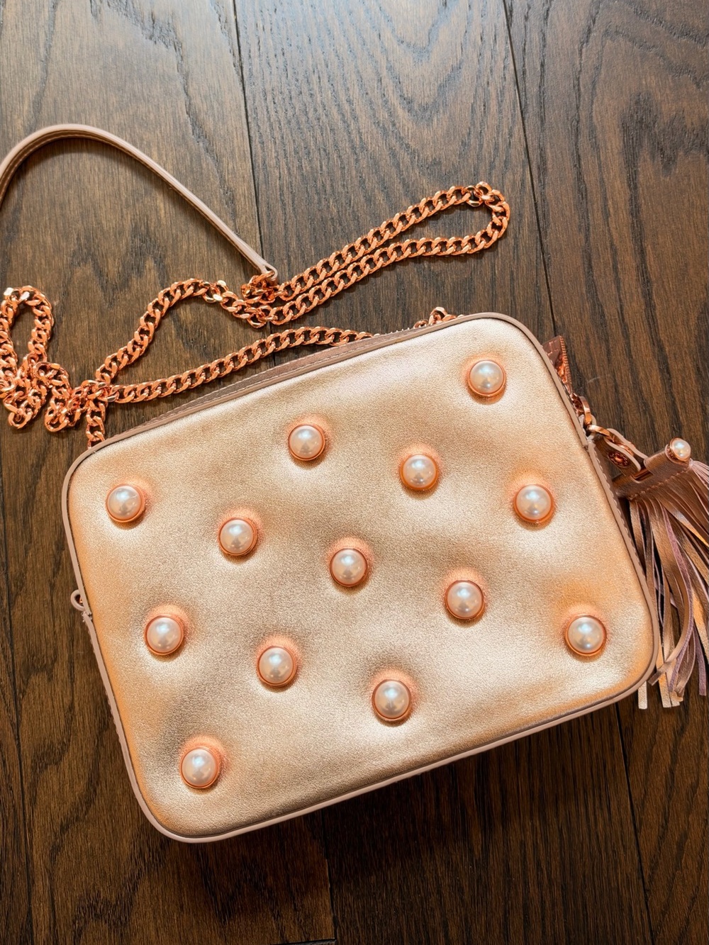 Ted Baker Rose Gold Pearl-Studded Crossbody Bag